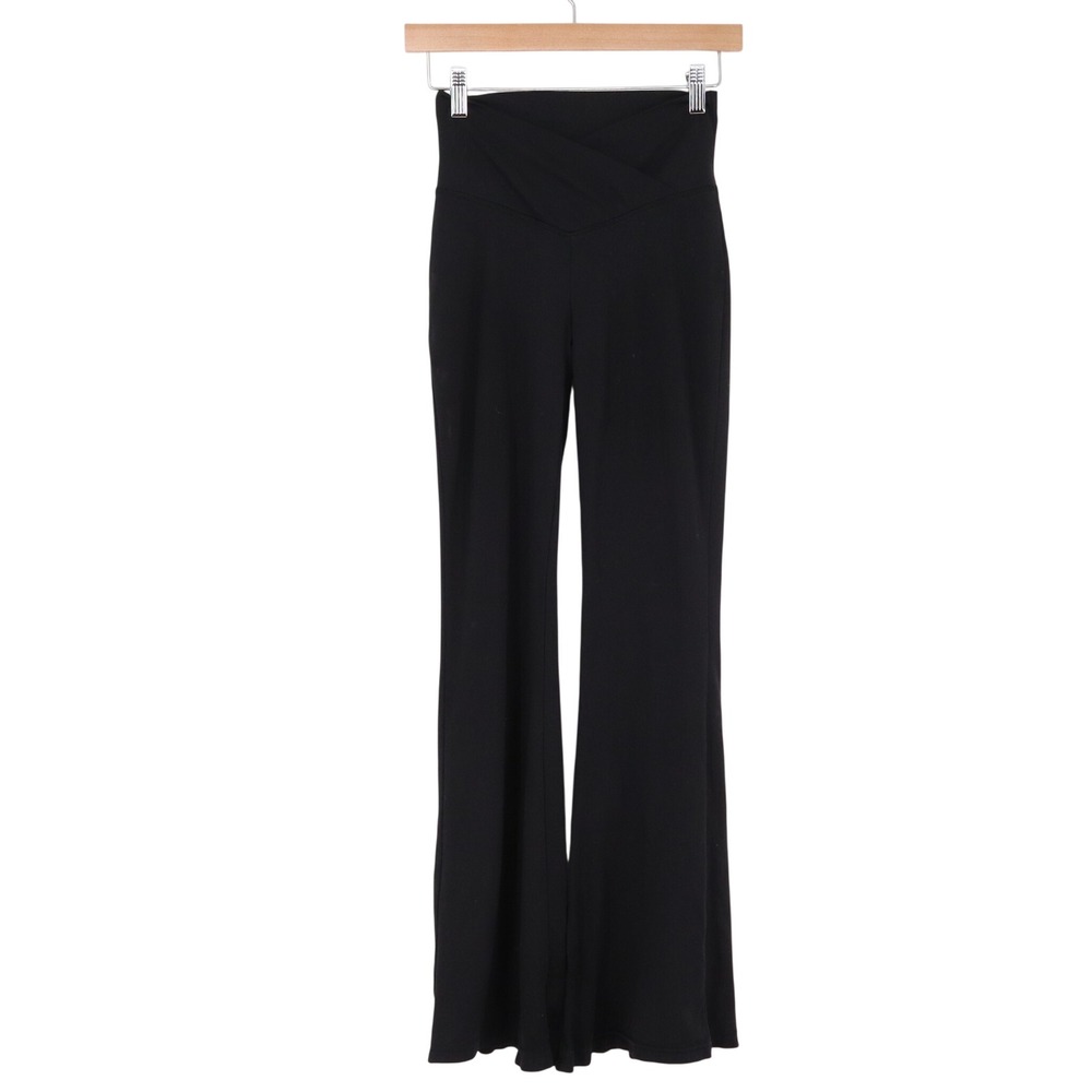 Unbranded Flare Pants Womens XS Crossover High Waist Black Wide Leg Excellent